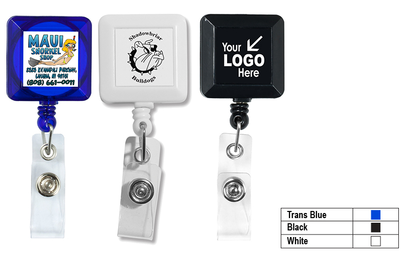 Cord Square Retractable Badge Reel and Badge Holder with Metal Slip Clip Attachment